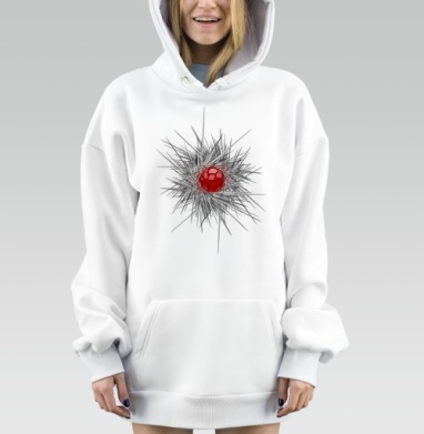 Красный шар центральный динамичный черный линии острые, Hoodie Mjhigh Dig, оверсайз, утепленная
