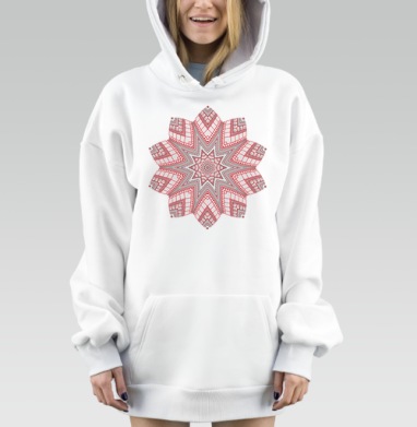 Красно черно белая геометрическая звезда с узорами и точками, Hoodie Mjhigh Dig, оверсайз, утепленная