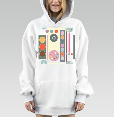 Геометрические круглые фигуры с зелёным розовым оранжевым, Hoodie Mjhigh Dig, оверсайз, утепленная