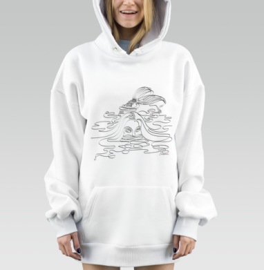 Чёрно белое лицо в волнах наблюдение загадка ProkoffArt, Hoodie Mjhigh Dig, оверсайз, утепленная