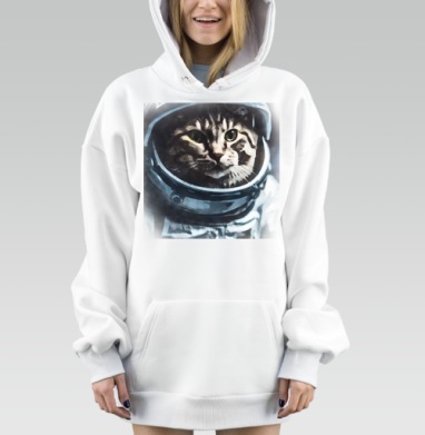 Кот космонавт в скафандре темно синем в космосе, Hoodie Mjhigh Dig, оверсайз, утепленная