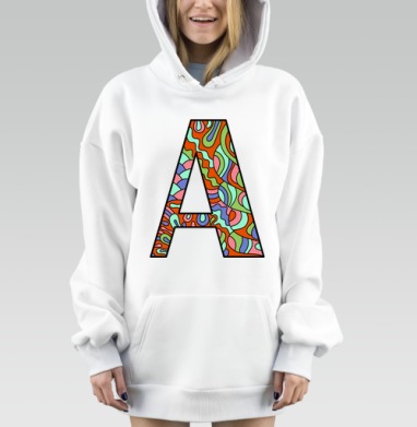 Буква А цветной абстрактный узор форма буквы А, Hoodie Mjhigh Dig, оверсайз, утепленная