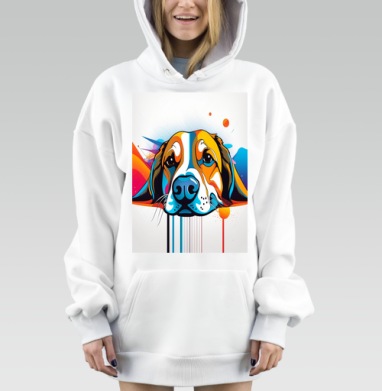Яркая разноцветная собака в стиле современного уличного искусства, Hoodie Mjhigh Dig, оверсайз, утепленная