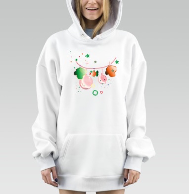 Новогодняя гирлянда с игрушками в праздничном стиле, Hoodie Mjhigh Dig, оверсайз, утепленная