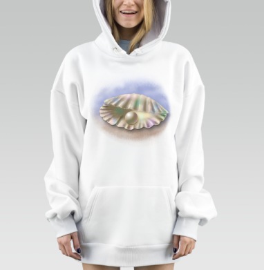 Жемчужина в ракушке нежные перламутровые тона жемчужина в ракушке, Hoodie Mjhigh Dig, оверсайз, утепленная