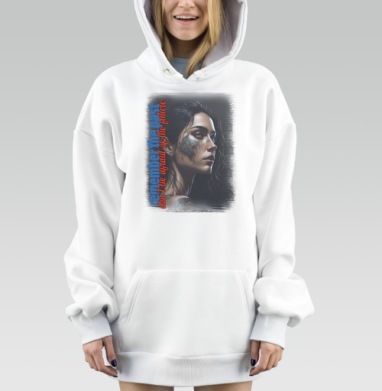 Девушка с тату Помни прошлое не бойся будущего, Hoodie Mjhigh Dig, оверсайз, утепленная