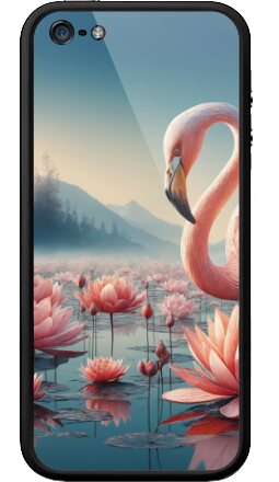 Розовый фламинго среди цветущих лотосов на рассвете - Бампер на iPhone 5, 5S, страница 2