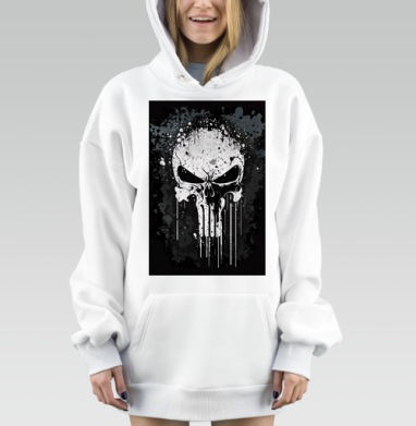 Белый агрессивный череп на темном фоне череп, Hoodie Mjhigh Dig, оверсайз, утепленная