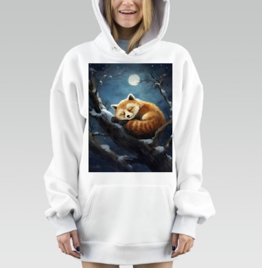 Спящая рыжая панда на ветке дерева ночью, Hoodie Mjhigh Dig, оверсайз, утепленная