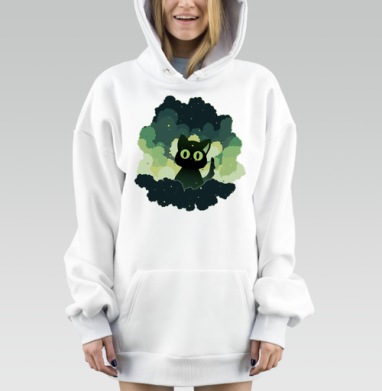 Черный кот мечтает среди звезд ночного неба, Hoodie Mjhigh Dig, оверсайз, утепленная