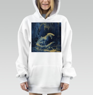Белый дракон сидит среди древних руин величественного храма, Hoodie Mjhigh Dig, оверсайз, утепленная