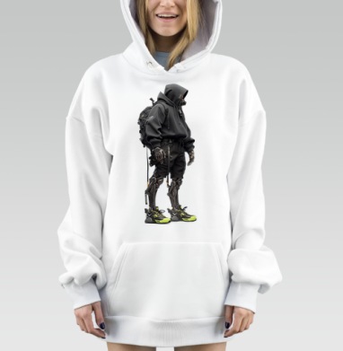 Киберпанк человек с киберногами и неоновыми кроссовками, Hoodie Mjhigh Dig, оверсайз, утепленная