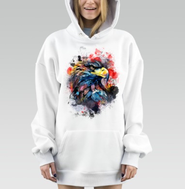 Мощная окраска синего орла с красным и желтым взглядом, Hoodie Mjhigh Dig, оверсайз, утепленная