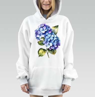 Голубой и фиолетовый букет с зелёными листьями гортензии, Hoodie Mjhigh Dig, оверсайз, утепленная
