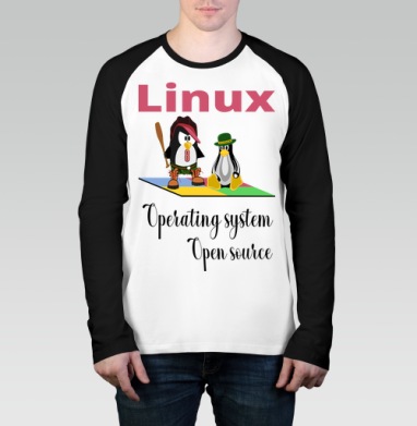 Два Пингвина Linux Операционная Система Свободный Исходный Код, Футболка длинный рукав / Мужчинам / Реглан / Принт