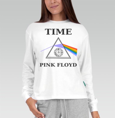 Преобразование света через время с часами Pink Floyd, Футболка лонгслив женская белая