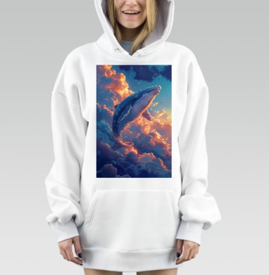 Величественный кит в облаках летящий кита в облаках, Hoodie Mjhigh Dig, оверсайз, утепленная