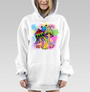 Красочные грибные существа идут абстракция в другом измерении, Hoodie Mjhigh Dig, оверсайз, утепленная