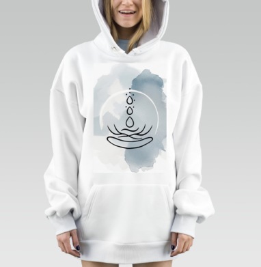 Абстрактный баланс воды и энергии в мягких серо голубых тонах, Hoodie Mjhigh Dig, оверсайз, утепленная