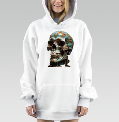 Барочный череп с бирюзовой отделкой и золотыми узорами на искусстве, Hoodie Mjhigh Dig, оверсайз, утепленная