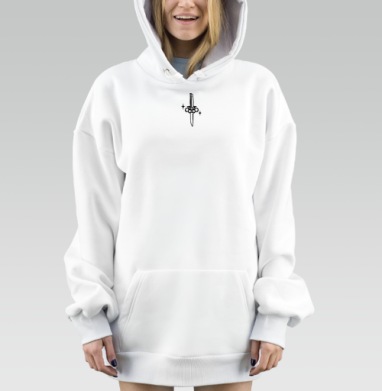 Белый кинжал и кастет на черном фоне, Hoodie Mjhigh Dig, оверсайз, утепленная