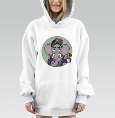 Антропоморфный слон с десертом в фиолетовом наряде, Hoodie Mjhigh Dig, оверсайз, утепленная