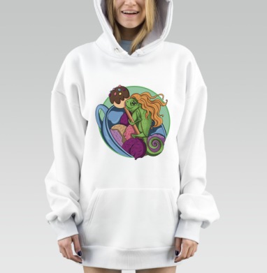 Зеленая ящерица с леденцом в украшенной чашке нахолятся вместе, Hoodie Mjhigh Dig, оверсайз, утепленная