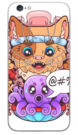 Дерзкий кот-шеф с осьминогом в стиле поп-арт - Виниловые наклейки на iPhone 6, 6s - купить в Москве