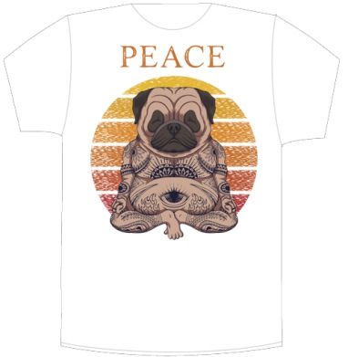 Мопс в позе лотоса с тату PEACE - Своя футболка белая A5 (15 x 20 см), страница 2