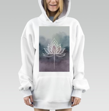 Минималистичный белый лотос на фоне синего серого фиолетового, Hoodie Mjhigh Dig, оверсайз, утепленная