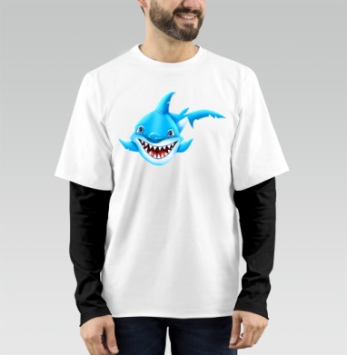 Жизнерадостный морской хищник мультяшная синяя акула Smiling Blue Shark, Футболка мужская лонгслив OneOne