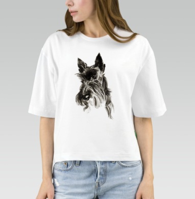 Scottish Terrier Шотландский терьер эскиз портрет черного пса, Футболка женская оверсайз Mido