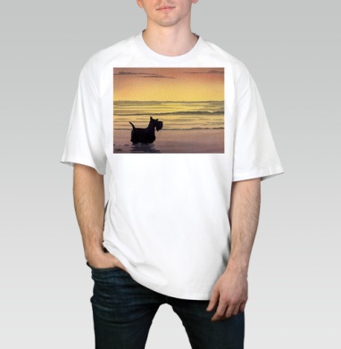 Scottish Terrier at sunset – Скотч терьер на закате Scottish Terrier sunset, Футболка / Мужчинам / Оверсайз / Белая / C принтом