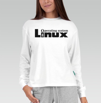 Лаконичный черно-белый логотип Linux с пингвином Tux Операционная Система, Футболка лонгслив женская белая