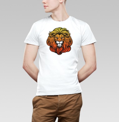 Голова льва в яркой цветовой гамме сильный акцент, Футболка мужская Base белая