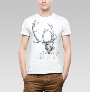 Hipster handdrawn deer / Хипстер олень нарисованный от руки, Футболка мужская Base белая
