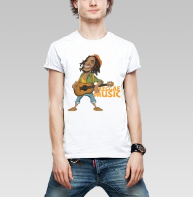 Веселый растаман с гитарой в яркой одежде REGGAE MUSIC Регги-музыка, Футболка мужская Base белая