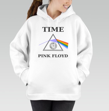 Преобразование света через время с часами Pink Floyd, Толстовка / Женская/ Оверсайз / Начес / Белая / C принтом