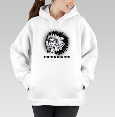 Cherokee / Чероки, Толстовка / Женская/ Оверсайз / Начес / Белая / C принтом