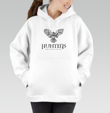 Современная графика совы с короной Hunters Club, Толстовка / Женская/ Оверсайз / Начес / Белая / C принтом