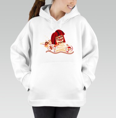 Девочка и любимые животные в красном кремовом черном, Толстовка / Женская/ Оверсайз / Начес / Белая / C принтом