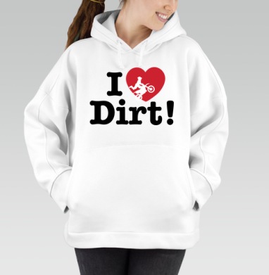 Футболка I ❤️ Dirt – страсть к мотокроссу и грязи, Толстовка / Женская/ Оверсайз / Начес / Белая / C принтом