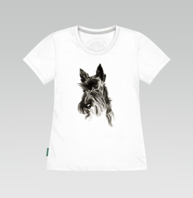 Scottish Terrier Шотландский терьер эскиз портрет черного пса, Футболка женская белая 180гр
