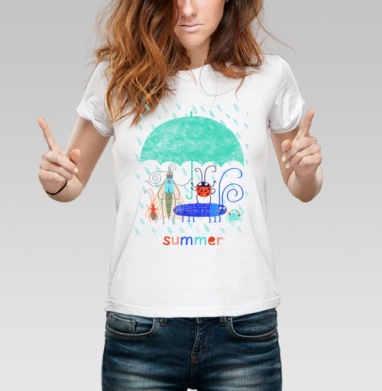 Насекомые под зонтом в летнем дожде summer, Футболка женская белая 180гр