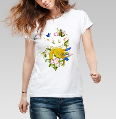 китайский кот, Футболка женская белая 180гр