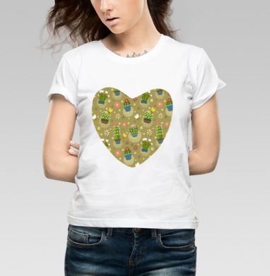 Коллекция кактусов., Футболка женская белая 180гр