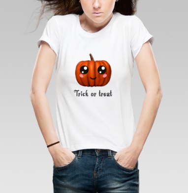 Веселая тыква для праздника Хэллоуина Trick or treat, Футболка женская белая 180гр