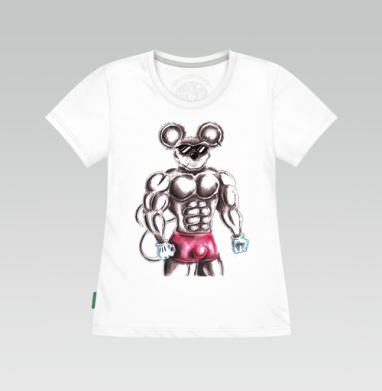 Мускулистая мышь-бодибилдер с красными шортами, Футболка женская белая 180гр