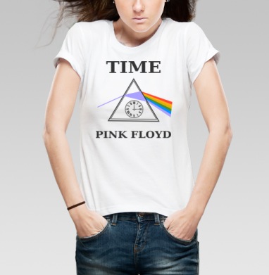Преобразование света через время с часами Pink Floyd, Футболка женская белая 180гр