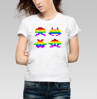Rainbow Monsters / Радужные монстры, Футболка женская белая 180гр